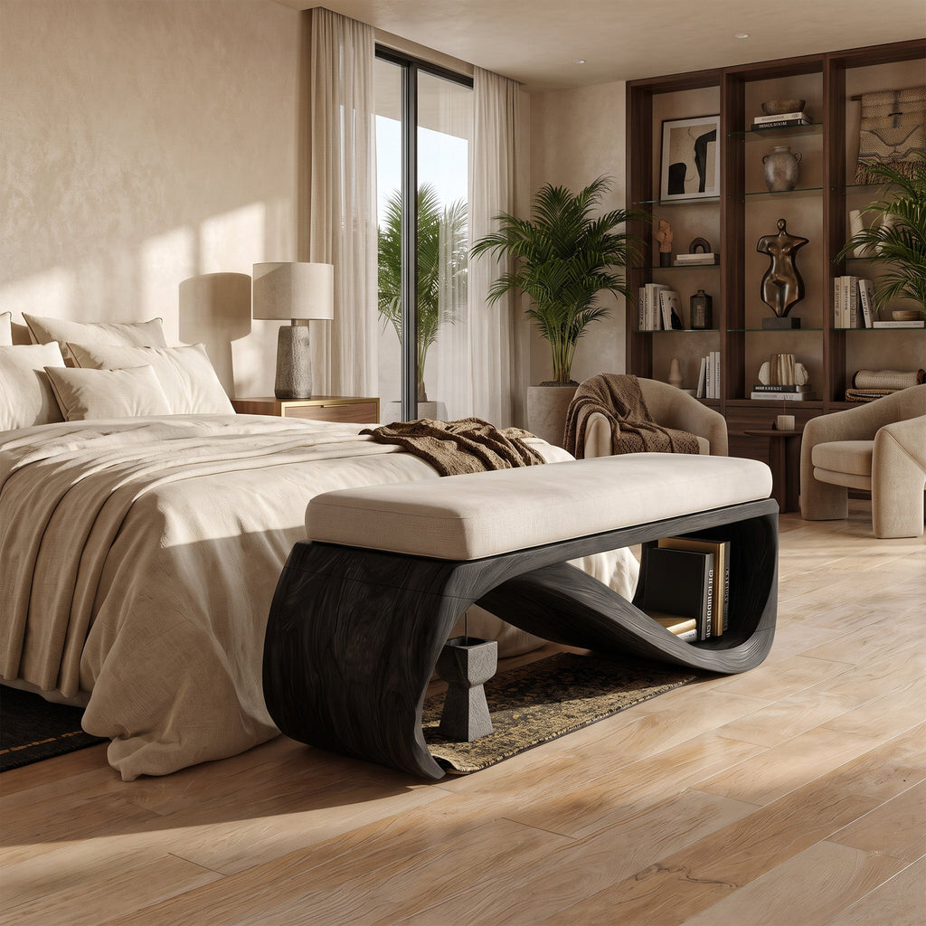 Mid Century Wooden Bench For End-of-Bed Placement