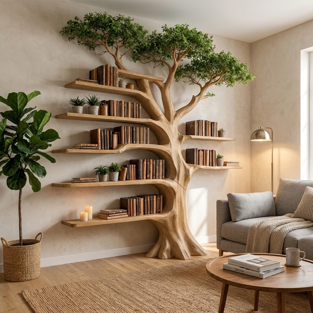 Nature Inspired Tree Display Bookcase Living Room