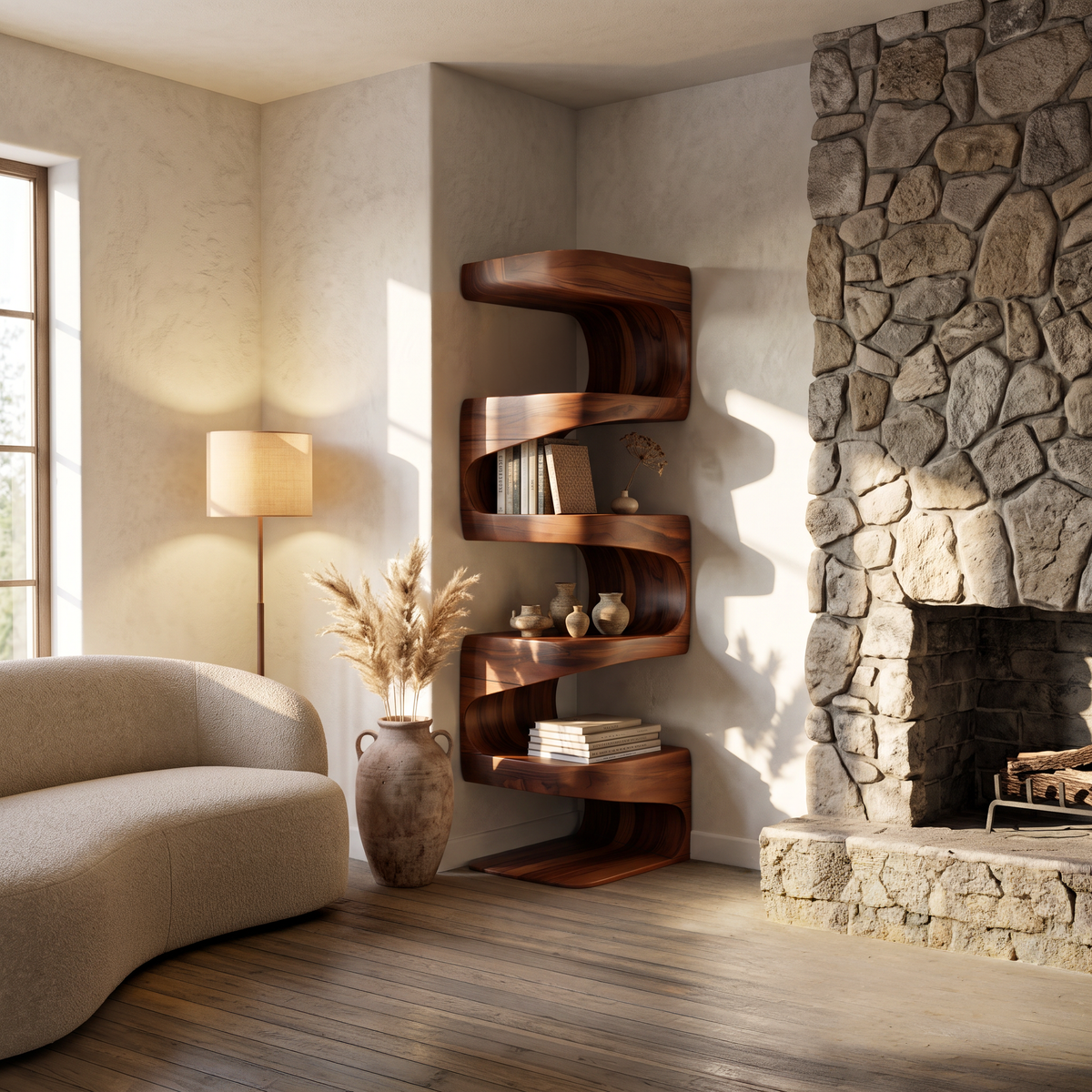 Modern Corner Wave Bookshelf For Living Room Or Contemporary Interior
