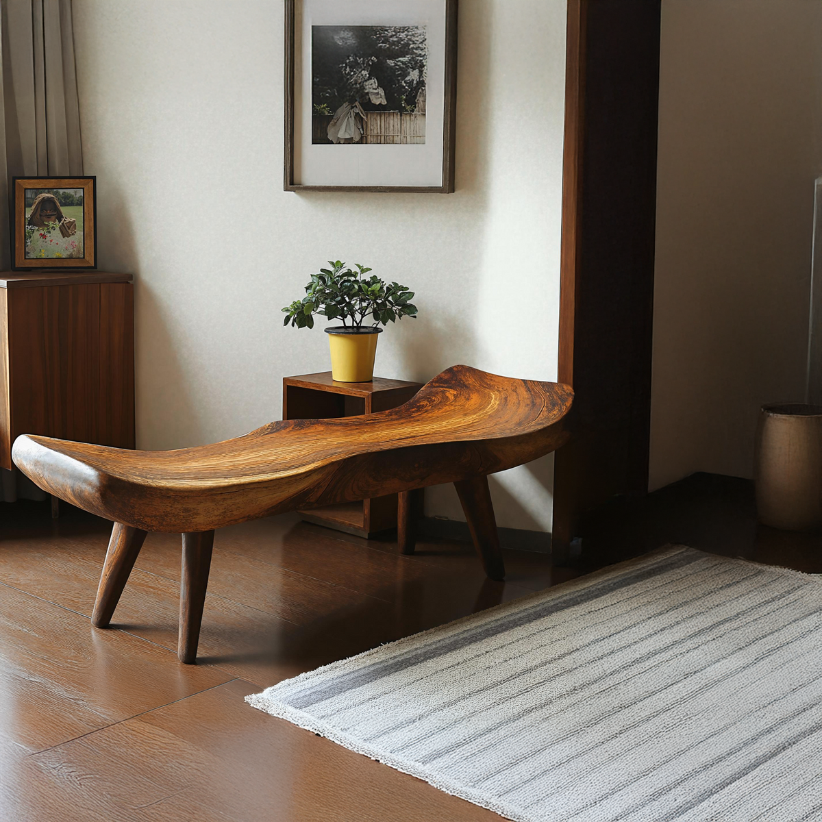 Rustic Wooden Bench With Simple Design For Home Comfort